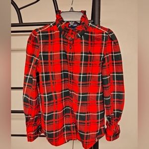 Ralph Lauren Ruffled collar plaid flannel girl's shirt size 14